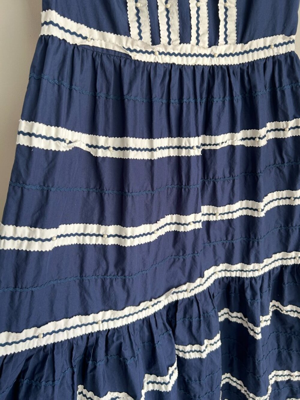 RED Valentino Navy White Stripe Midi Dress Cotton Sleeveless Fit & Flare US 10 - Picture 5 of 12